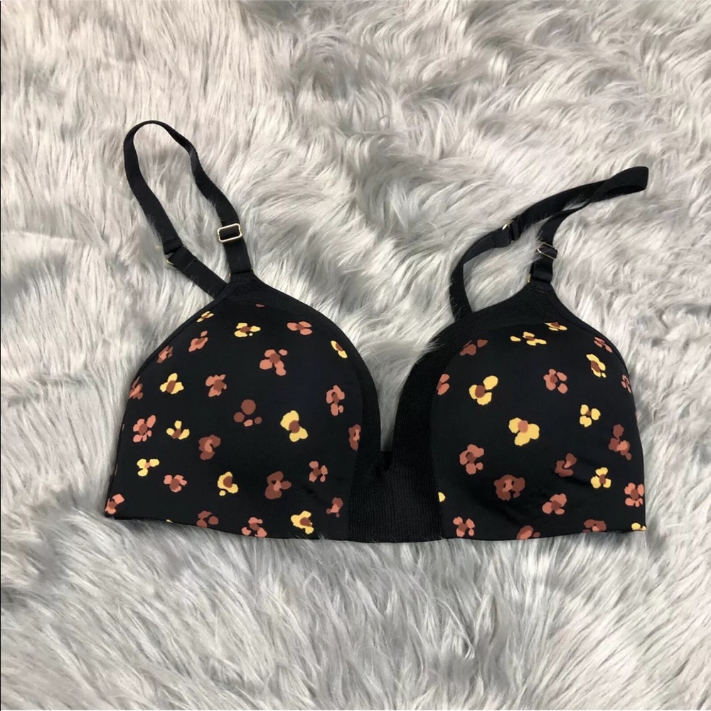 Madewell Lively Mesh Trim No Wire Black Feline Floral Bra 34D
